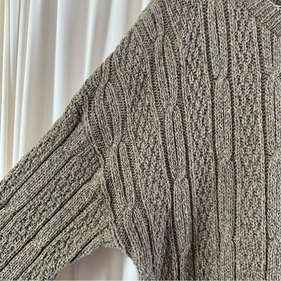 Men's Cable Knit Sweater Olive Brown Tan Grandpacore Fisherman Vintage Oversized - Picture 2 of 4